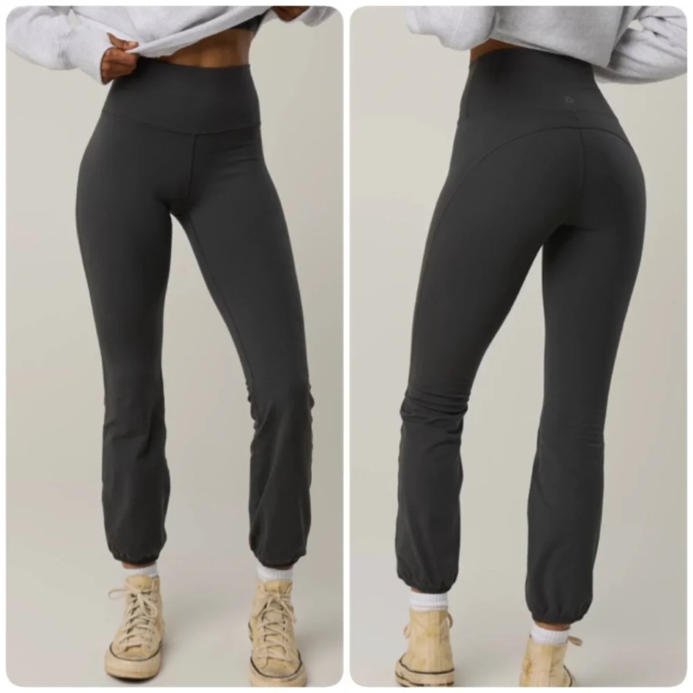 OFFLINE Aerie The Hugger High Waisted Cinch Cuff Pants Grey Leggings Large L - Picture 1 of 12